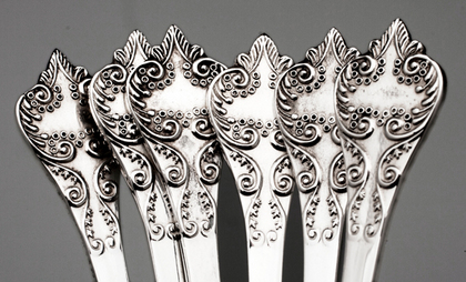 Sterling Silver Charles II Reproduction Trefid  Lace Back Coffee Spoons (Set of 6)